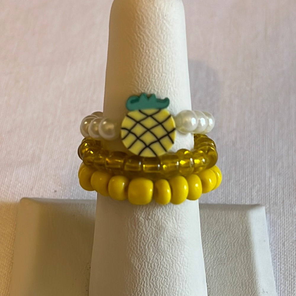 Handmade Pineapple Beaded Ring Set, Stretchy